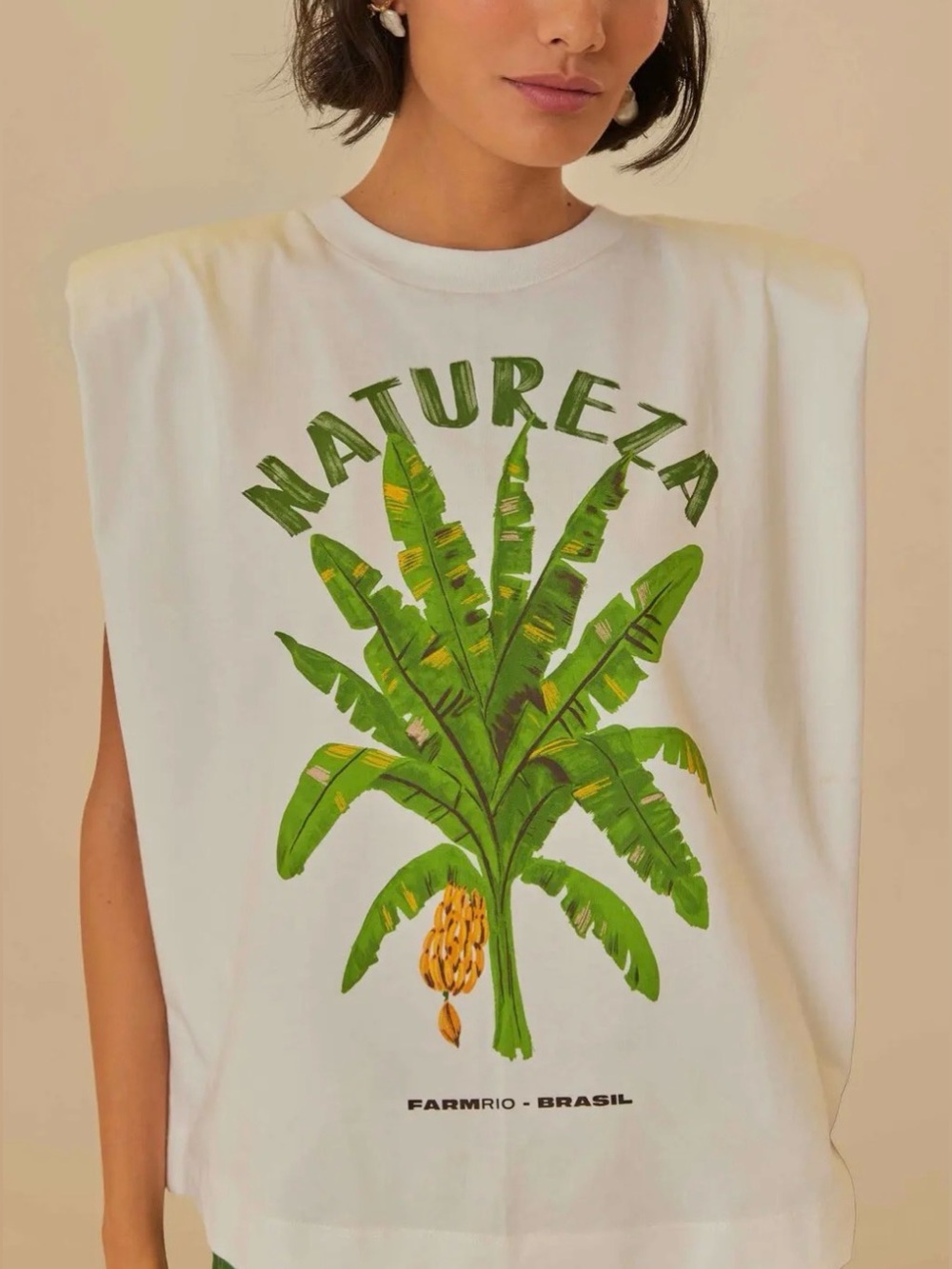FARM Rio Natureza White Muscle Tee Size Medium Oversized *read